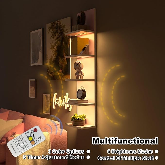 5 Tier Wall Shelf Unit,Modern Vertical Lack Wall Shelves with Light, Wall Mount, Floating Column Home Decor Shelves for Bedroom, Living Room, Vanity Storage Display(Pink)-CasaMuseHome