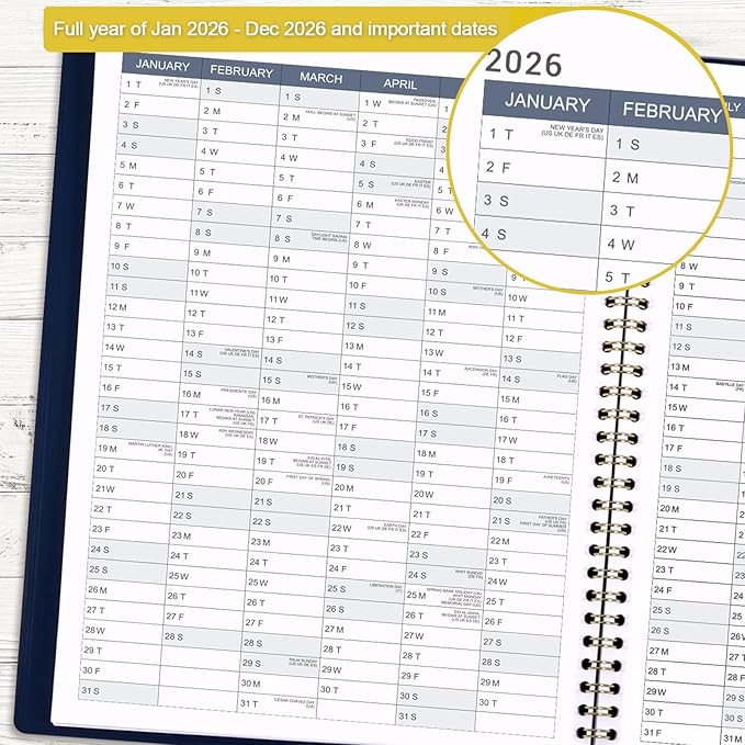 2026 Appointment Book/Planner - Weekly Appointment Book 2026, January - December 2026, 8.26"x 11.4", Daily/Hourly Planner with Tabs, 15 Minutes, Wirebound - Blue-CasaMuseHome