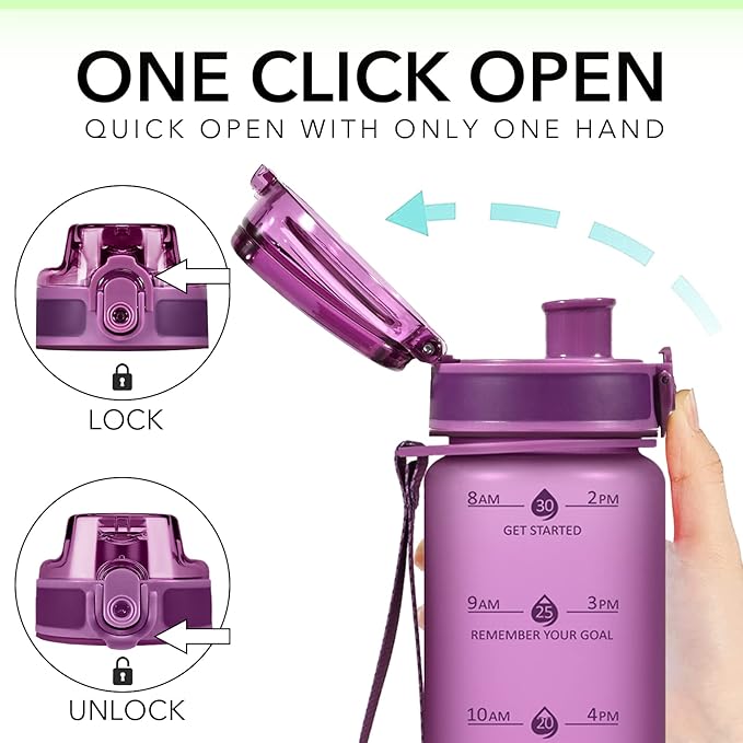 32oz Motivational Water Bottles with Time Marker & Fruit Strainer, Transparent Gradient Color Water Bottle with Times to Drink, Leakproof & BPA Free, Reusable Bottle with Strap (No Straw)-CasaMuseHome