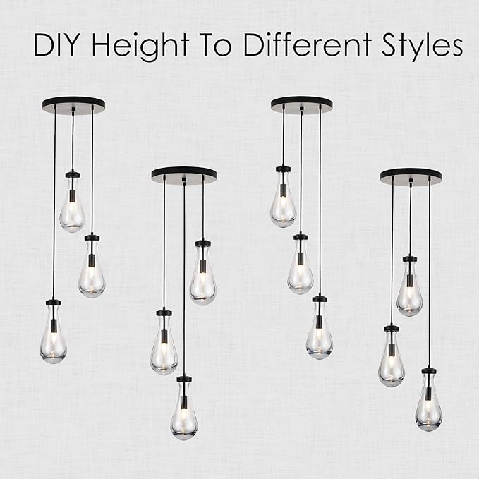 3-Light Raindrop Pendant Light Fixtures, Black Glass Pendant Lighting, Teardrops Modern Hanging Light for Entryway Foyer Kitchen Island Dining Living Room Hallway-CasaMuseHome