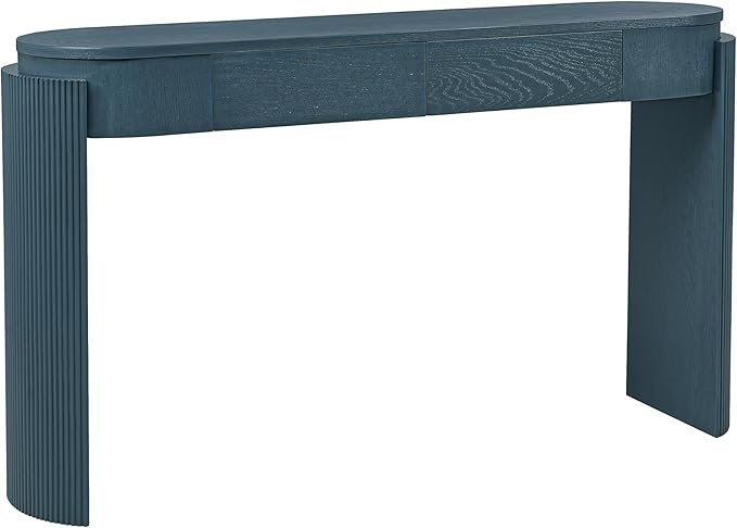 55" Sofa Table with Oval Top and 2 Drawers, Entryway Console Table with Fluted Design for Hallway,Foyer,Entry and Living Room (Fully Assembled-Navy)-CasaMuseHome