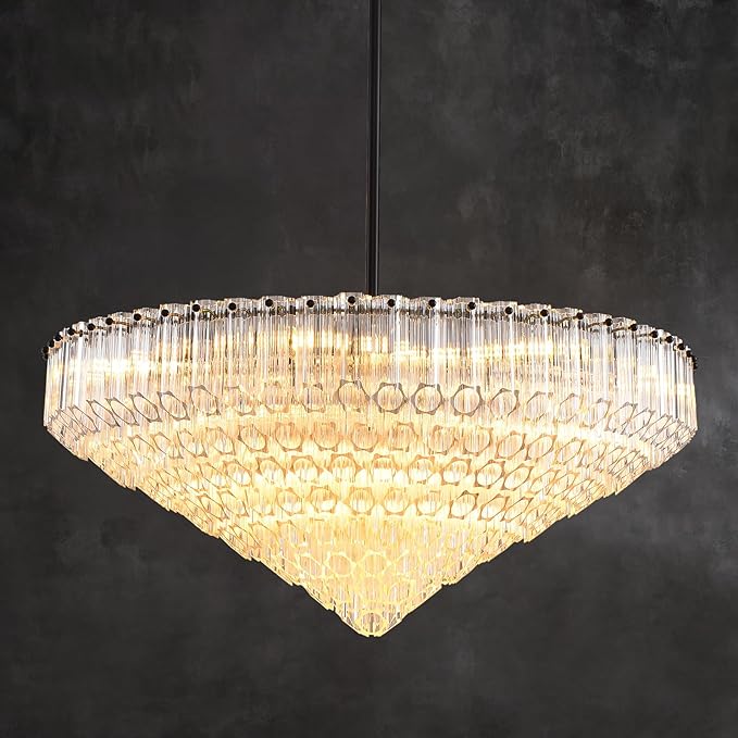 30" Modern Dining Room Chandeliers, 13-Light Clear Crystal Chandeliers, Dimmable Blown Glass Chandelier for Living Room, Round Large Chandelier for High Ceiling, Bedroom, Entryway, Staircase-CasaMuseHome