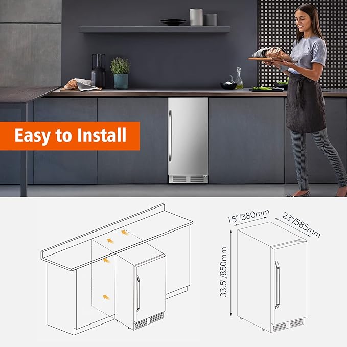 15 Inch Outdoor Beverage Refrigerator Cooler,Stainless Steel 127 Cans Beverage Fridge with French Door Under Counter Built-in or Freestanding, Perfect for Beer, Cola-CasaMuseHome