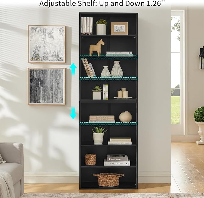 71 Inch Tall 8-Shelf Bookcase, Wood Bookshelf Storage Organizer Adjustable Shelf for Home Office Living Room, Converts into Two 4-Shelf Bookshelves, Black-CasaMuseHome