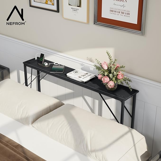 47.2'' Console Table, Skinny Entryway Table with Fast-Charging Station, Narrow Long Sofa Table, Behind Slim Couch Table for Entrance, Hallway, Living Room Decor ST-BK120-1-CasaMuseHome