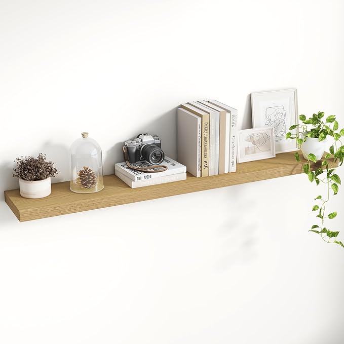 48 Inch Floating Shelves, 8 Inch Deep Floating Shelves for Wall, Hanging Shelf with Invisible Brackets, Deep Shelves for Bathroom, Bedroom, Living Room, Oak, Set of 1-CasaMuseHome