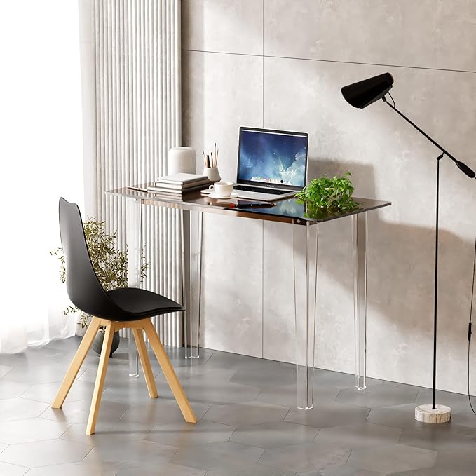 Acrylic Desk, Modern Study Table for Home Office - Extended Surface Multi-Purpose Console & Entryway Table, Sturdy Lightweight Design (42.5-inch, Yellowtea)-CasaMuseHome