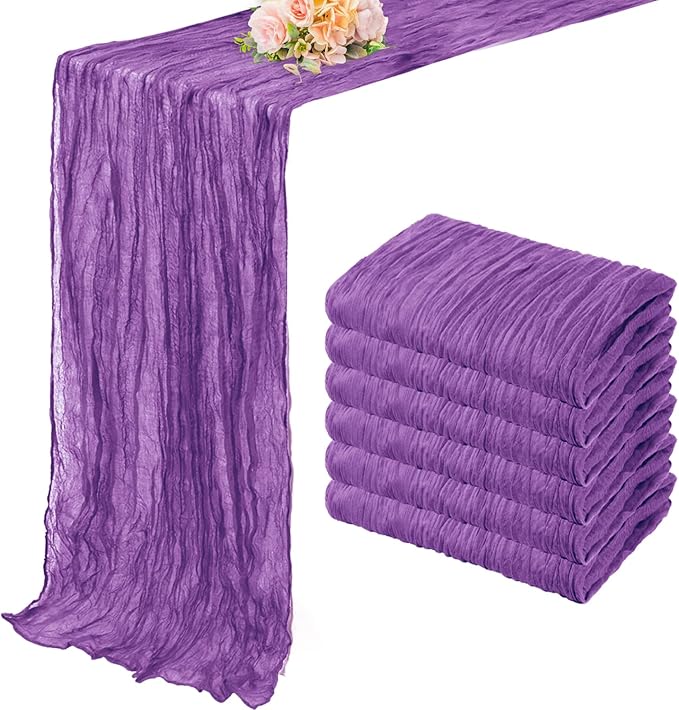6 Pack Purple Cheesecloth Table Runner 10FT Boho Fabric Rustic Cheese Cloth Table Runner for Wedding Bridal Shower Baby Shower Gauze Sheer Birthday Party Table Decorations 20 x 120 Inch Long-CasaMuseHome