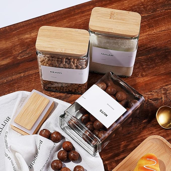 27 oz Glass Storage Jars with Bamboo Lid, set of 6, glass canisters with airtight lids, Clear jars with lids for Cookie, Candy, Tea, Coffee Bean and Rice (White)-CasaMuseHome