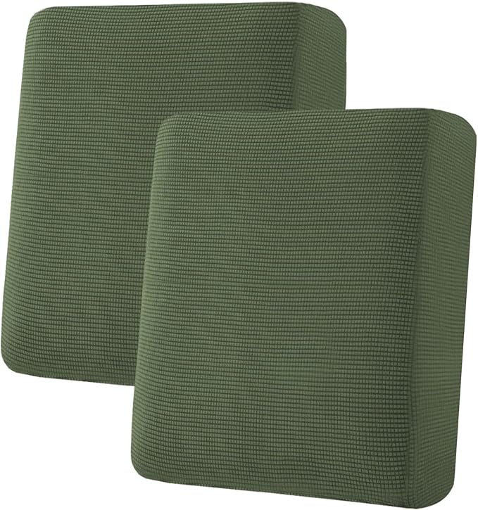 H.VERSAILTEX Super Stretch Individual Seat Cushion Covers Sofa Covers Couch Cushion Covers Slipcover Sets Thick Jacquard Textured Twill Fabric (2 Piece Medium Sofa Cushion Covers, Bronze Green)-CasaMuseHome