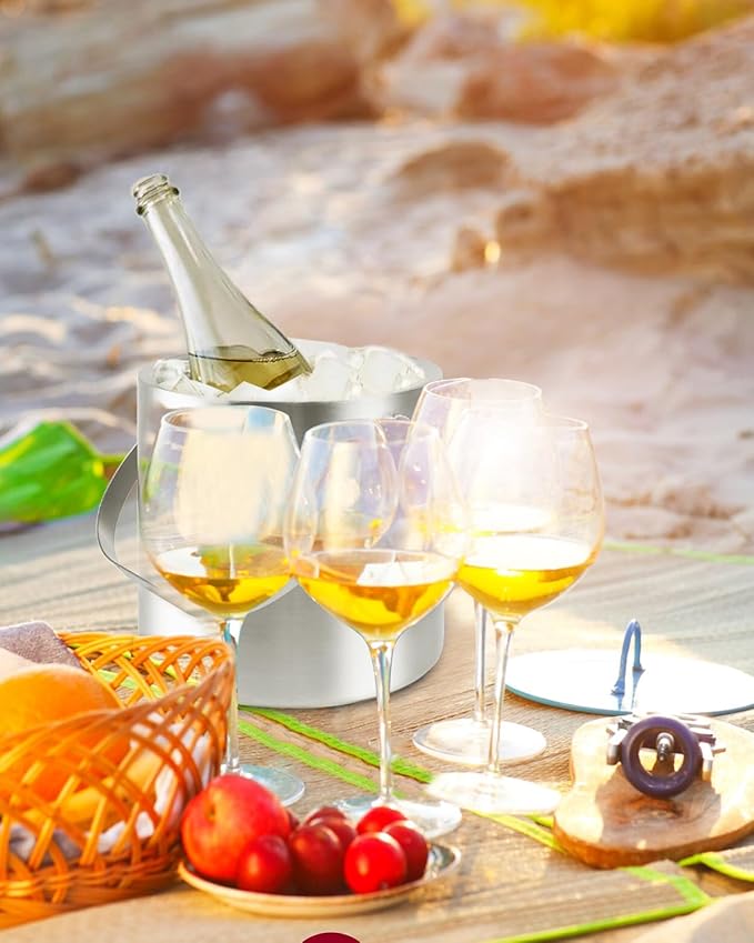 3L Double Wall Ice Bucket with Silicone Lid, Tongs & Scoop Insulated Ice Buckets for Parties & Cocktail Bar,[Silicone Lid for Longer Ice] Large Wine Bar Bucket Stainless Champagne Chiller-CasaMuseHome