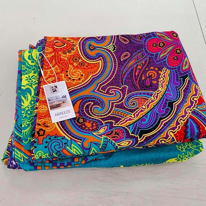 ABREEZE 3Pcs Bohemia Retro Bedding Ethnic Vintage Floral Duvet Cover Boho Bedding 100% Brushed Cotton Bedding Sets Damask Paisley Coloful Mandala Down Comforter Cover,Twin-CasaMuseHome