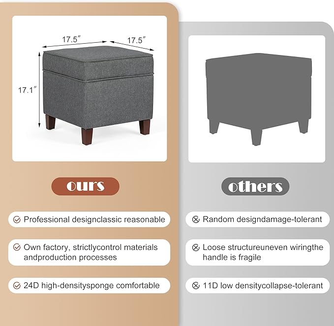 Adeco Chest and Footrest-Square Seat Storage Bench Ottoman, Gray-CasaMuseHome