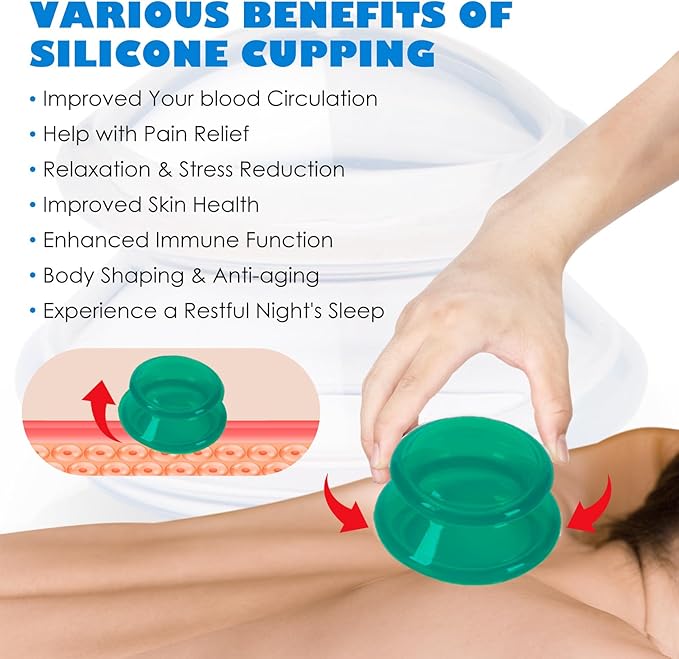 15Pcs Cupping Therapy Set-Professional Silicone Cupping, Suitable for Facial Body Massage/Deep Myofascial Release/Pain Relief/Muscle Relaxation & More (Green,15pcs)-CasaMuseHome