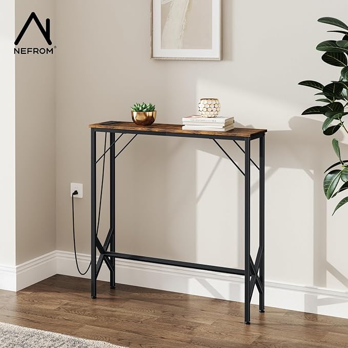 31.5‘’ Console Table, Skinny Entryway Table with Fast-Charging Station, Narrow Long Sofa Table, Behind Slim Couch Table for Entrance, Hallway, Living Room Decor ST-BR80-1-CasaMuseHome