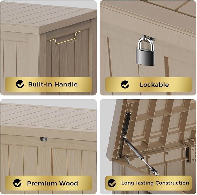 150 Gallon Lockable Resin Deck Box, Waterproof & UV-Resistant Outdoor Storage Box for Outdoor Cushion Storage, Garden Tools & Pool Accessories Storage, Gray-CasaMuseHome