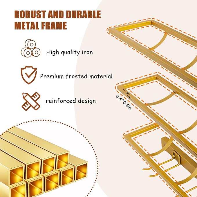 16 Bottle Wall Mount Wine Rack with Wine Glass Holder, Metal Wine Wall Rack, Wall Racks for Wine Bottles Display and Storage, Hanging Bottle Organizer for Living Dining Room Wine Cellar Bar (Gold)-CasaMuseHome