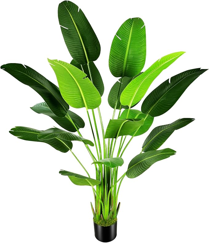 7.2ft Artificial Silk Bird of Paradise Palm Tree (85in) with 17 Trunks Faux Tree and Plastic Nursery Pot, Fake Plant for Office House Farmhouse Living Room Home Decor (Indoor/Outdoor)-CasaMuseHome
