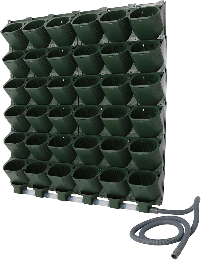 36 Pockets Hanging Planter Bags, Vertical Wall Mounted Plant Planting Grow Bags, Stackable Wall Planter with Timer, Self Watering Hanging Planters for Outdoor Indoor Garden-Green-CasaMuseHome