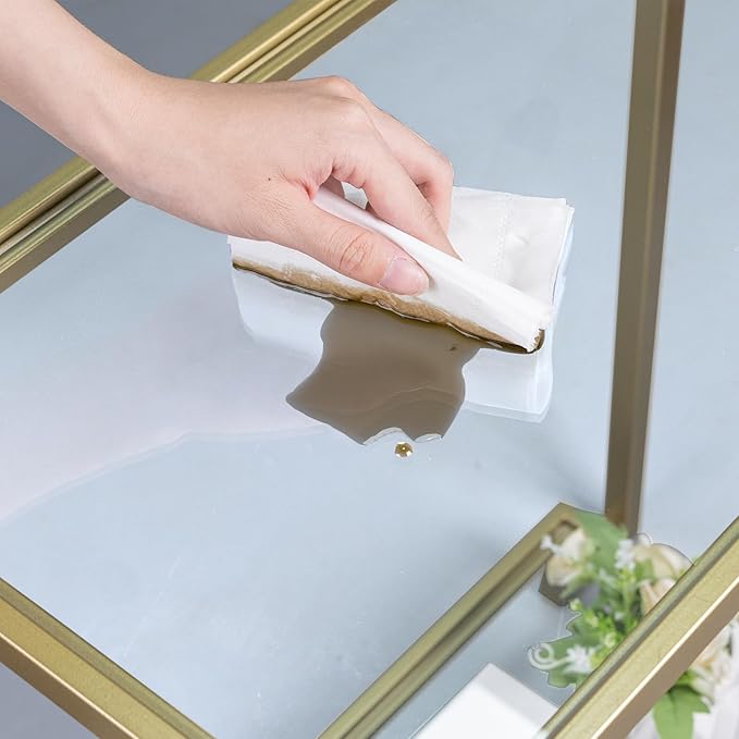 2 Tier Rectangular Side Table, Gold End Table with Glass Top, Modern Metal Clear Coffee Table，Small Accent Table for Living Room, Bedroom, 22" x 12.4" x 24"-CasaMuseHome