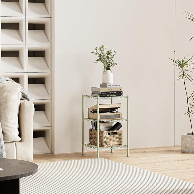 750 lbs 3-Shelf Storage Shelves Wire Shelving Unit Standing Metal Rack for Small Places Narrow Wire Rack for Bathroom, Green 13.8 D x 13.8" W x 25.5" H-CasaMuseHome