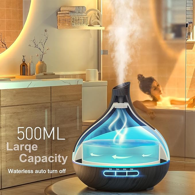 500ML Essential Oil Diffuser: Aroma Diffuser with Remote Control for Hotel Spa Yoga Room - Humidifiers for Bedroom with 14 Colors LED Night Light for Kids/Women Home Relaxation-CasaMuseHome