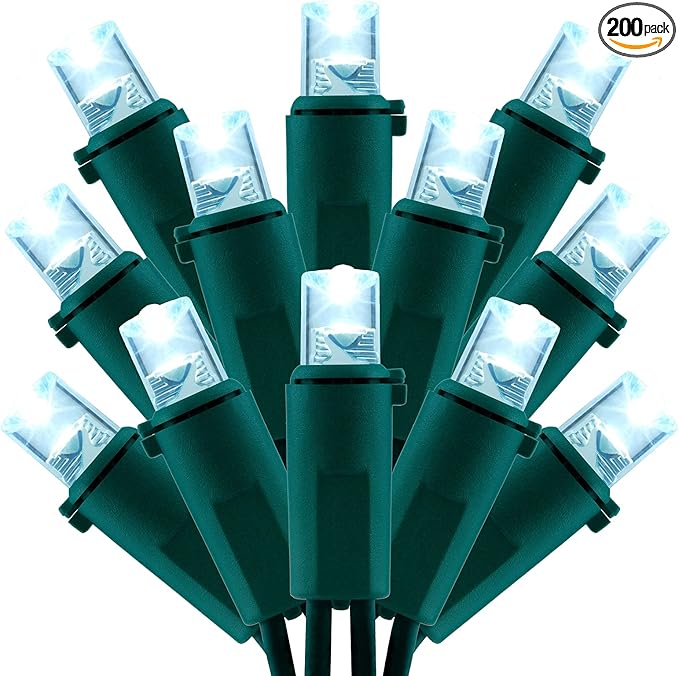 200 Count Cool White Wide Angle LED Christmas Lights, 66 ft Green Wire UL Certified Commercial Grade 5mm Holiday String Light Set (Cool White)-CasaMuseHome