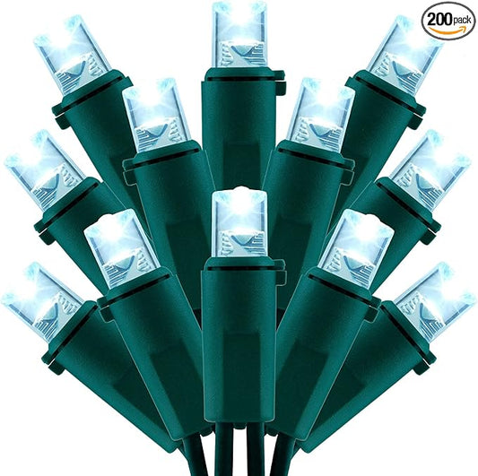 200 Count Cool White Wide Angle LED Christmas Lights, 66 ft Green Wire UL Certified Commercial Grade 5mm Holiday String Light Set (Cool White)-CasaMuseHome