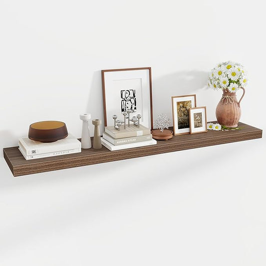 55 Inch Floating Shelves, 12 Inch Deep Floating Shelves for Wall, Floating Shelf with Invisible Brackets, Deep Wall Shelves for Bathroom, Bedroom, Living Room, 1 Pack, Walnut-CasaMuseHome
