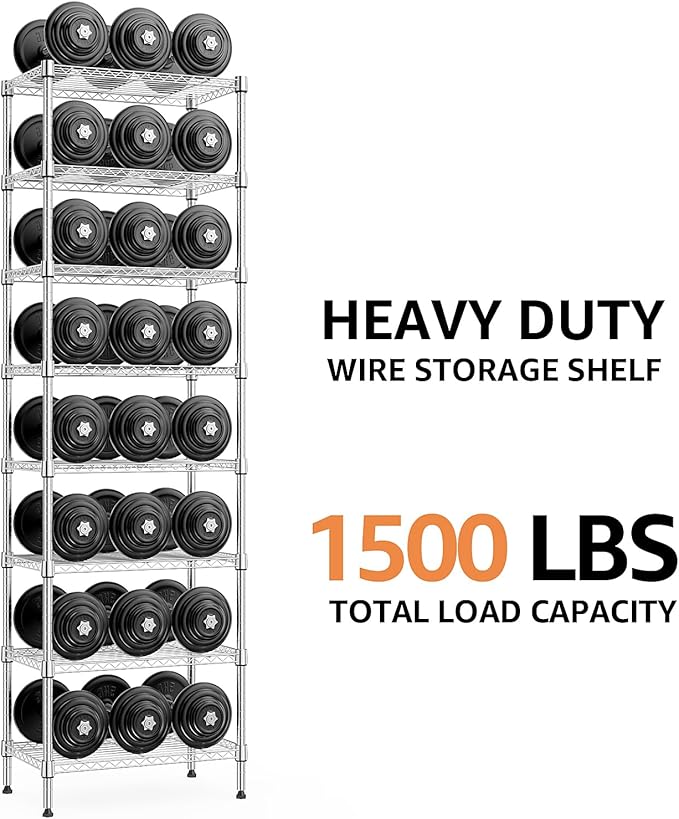 8 Tier 2000 lbs Storage Rack Metal Wire Shelving Unit, Storage Standing Shelf Organizer for Laundry Bathroom Kitchen Pantry Closet Garage Utility Room, Chrome 13.8" D x 23.6" W x 79.5" H-CasaMuseHome