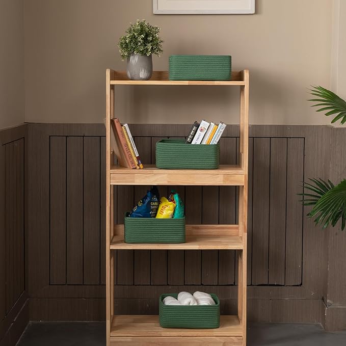 4 Pack Small Storage Shelf Baskets for Organizing, Mini Woven Rope Storage Bins for Towels, Cute Decorative Closet Organizer，Baby Nursery, Gift Empty Baskets -11.81''Lx7.87''Wx4.72''H-Green-CasaMuseHome