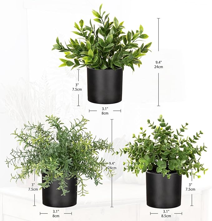 3 Pack Small Fake Plants for Shelf Decor Accents with Plastic Pot Artificial Potted Plants for Rustic Farmhouse Decor Faux Plants Indoor Fake Potted Plants Artificial for Home Office Bookshelf Decor-CasaMuseHome