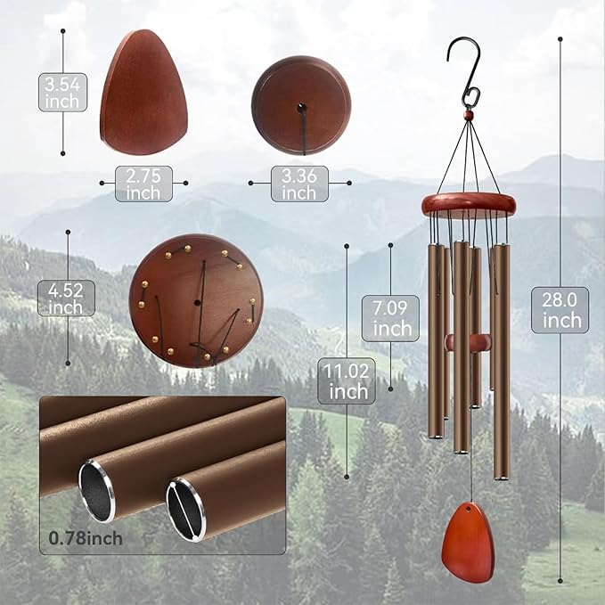 28" Wind Chime for Mothers Day, Decorative Wind Chimes for Outside, Memorial Windchimes Remembrance Gift for Women Mom Grandma, Metal Wind Chimes Outdoor Decor for Garden Patio Zen(Coffee)-CasaMuseHome