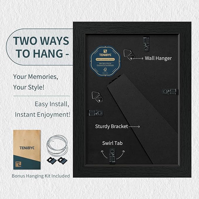 5x7 Picture Frame 3 Pack - Black Woodgrain, Solid Wood & HD Tempered Glass, Table Display or Wall Hanging-CasaMuseHome