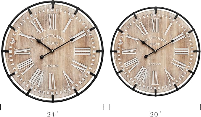 20 Inch Grand Farmhouse Wall Clock, Vintage-Inspired Wood & Metal Design with Large Etched Numbers, Silent Battery-Powered Timepiece for Offices, Kitchens, Bedrooms, and Living Rooms-CasaMuseHome