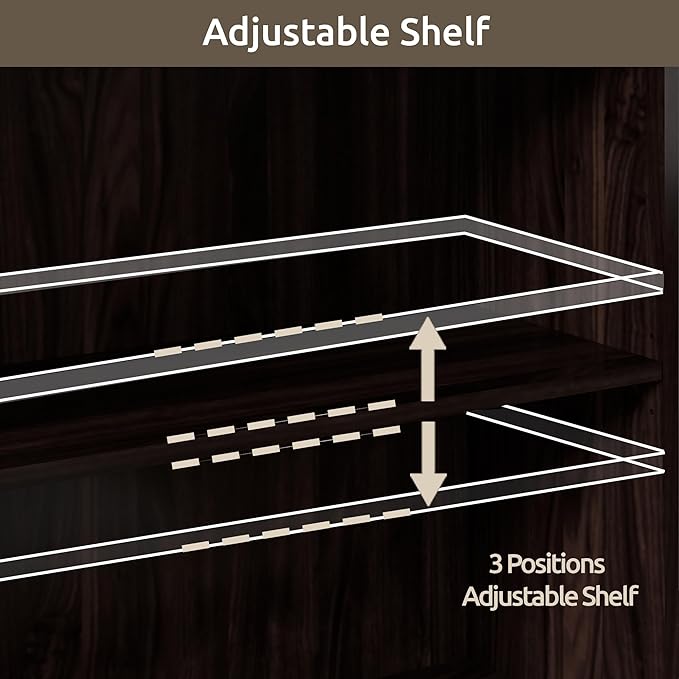 70 Inch Tall Bookcase with Doors, Library Office Bookshelf with Adjustable Shelves, Floor Standing Storage Cabinet for Bedroom Living Room Organizer with Anti Tipping Kit, Dark Cherry Finish-CasaMuseHome