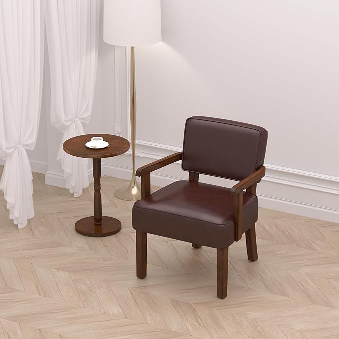 Accent Chair, PU Leather Living Room Chairs Oversized with Soft Seat and Armrests, Armchair for Bedroom, Dinning, Reading, Waiting Rooms (Leather Cherry)-CasaMuseHome