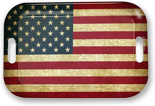 Serving Trays with Handles, 14.5 x 9.8 inch Rectangular Plastic Tray for Restaurant, Kitchen, Vintage United States of America Flag-CasaMuseHome