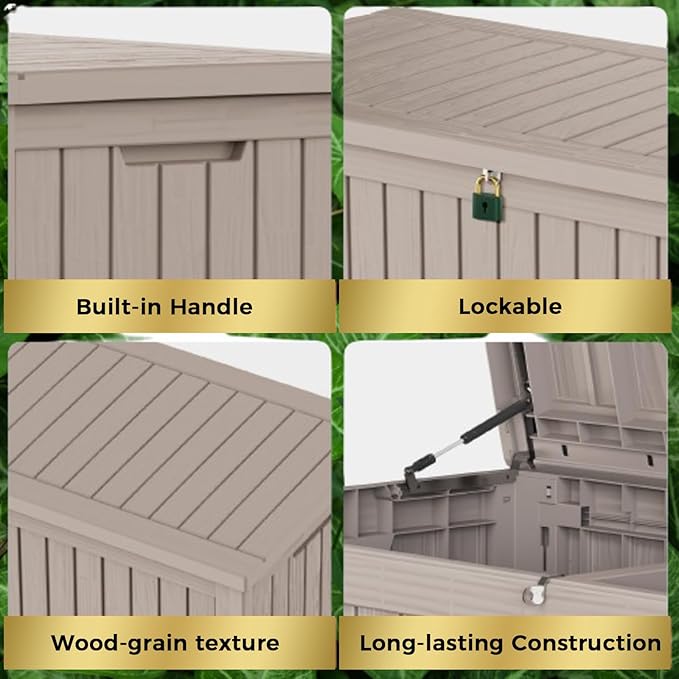180 Gallon Lockable Resin Deck Box, Waterproof & UV-Resistant Outdoor Storage Box for Outdoor Cushion Storage, Garden Tools & Pool Accessories Storage, Gray-CasaMuseHome