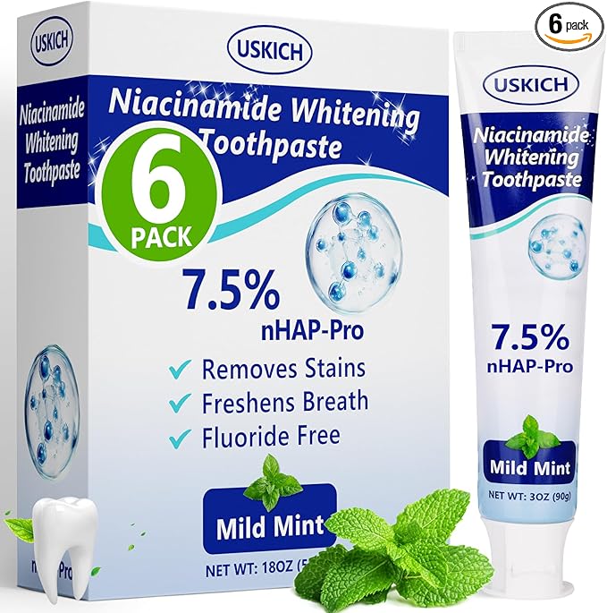 7.5% Nano Hydroxyapatite Toothpaste,6 Pack Fresh Breath Toothpaste for Remineralizing Enamel & Sensitive Relief,Whitening,Antiplaque,Natural Peppermint,Fluoride-Free-CasaMuseHome