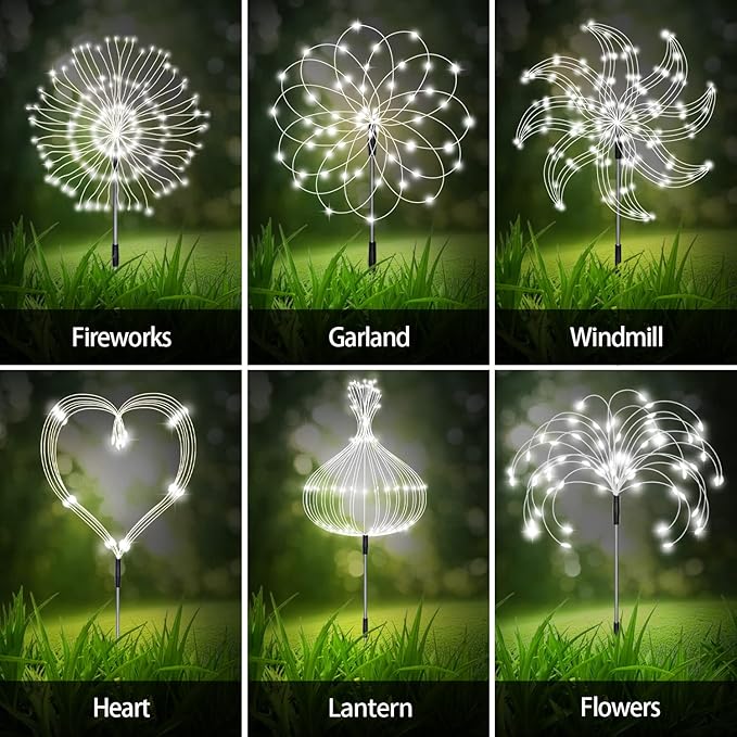 8 Pack Outdoor Solar Garden Lights, Firework Lights Solar Powered 8 Modes, Solar Landscape Lamp Outside Decor with Remote Control,120 LED Waterproof DIY String Lights for Yard Pathway Decoration-CasaMuseHome