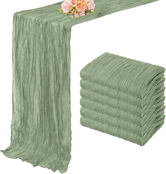6 Pack Sage Green Cheesecloth Table Runner 10FT Rustic Gauze Fabric Cheese Cloth Table Runner for Wedding Bridal Baby Shower Table Decor 20 x 120 Inch Long Boho Sheer Birthday Party Table Decorations-CasaMuseHome