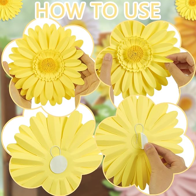 3D Paper Flowers Decorations for Wall, Large Daisy Paper Flowers for Bulletin Board, Wedding, Baby Shower, Tea Party, Classroom, Bedroom Decor-CasaMuseHome