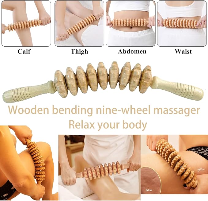 7-in-1 Lymphatic Drainage Massager Set，Wood Therapy & Cellulite Massager Tools for Gua Sha, Full Body Meridian Detox (Face/Head/Waist/Legs)，Maderotherapie Outils for Body Sculpting, lymphatic roller-CasaMuseHome