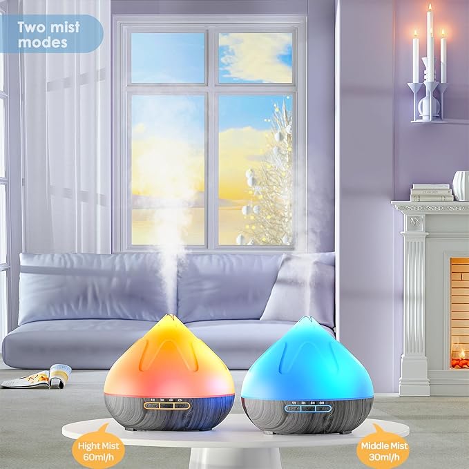 500ML Essential Oil Diffuser: Aroma Diffuser with Remote Control for Hotel Spa Yoga Room Humidifier with 14 Colors LED Night Light for Bedroom Home Relaxation, Black-CasaMuseHome