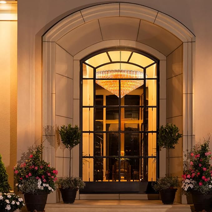 30" Modern Dining Room Chandeliers, 13-Light Amber Crystal Chandeliers, Dimmable Blown Glass Chandelier for Living Room, Round Glod Large Chandelier for High Ceiling, Bedroom, Entryway, Staircase-CasaMuseHome