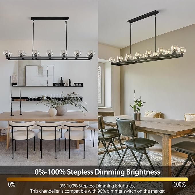 72 Inch Black Rectangle Wagon Wheel Chandeliers, Chandelier for Dining Room Over Table, Modern Crystal Long Chandelier for High Ceiling, Farmhouse Large Linear Chandeliers for Kitchen Island-CasaMuseHome