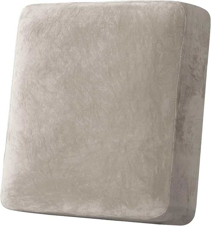H.VERSAILTEX Velvet Stretch Couch Cushion Cover Plush Cushion Slipcover for Chair Cushion Furniture Protector Seat Cushion Sofa Cover (1 Piece Armchair Cushion Covers, Oatmeal)-CasaMuseHome