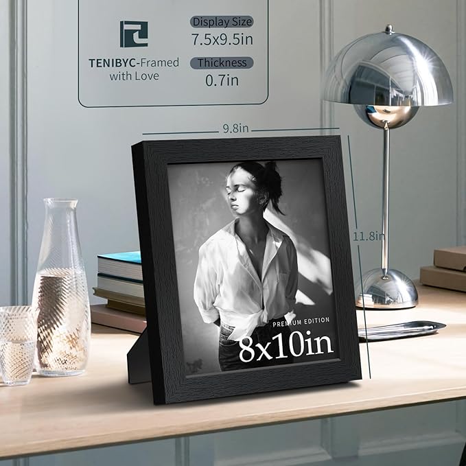 8x10 Picture Frame Set - 3 Pack, Textured Black Solid Wood, HD Tempered Glass, Gallery Photo Frame, Table or Wall Display-CasaMuseHome