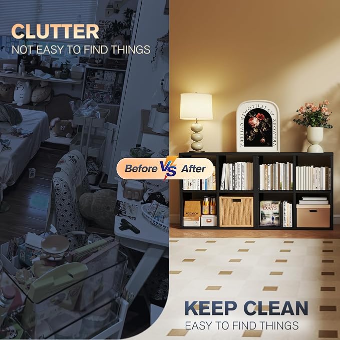 4 Cube Storage Organizer, Cubicle Open Back Decorative Book Shelf, 2-Tier Space Saving Storage Shelf Bookcase, Metal Display Shelf for Living Room,Office,Closet-CasaMuseHome